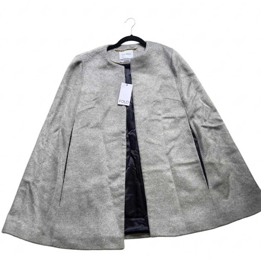 The Fold London Grey Wool Blend Cape Jacket